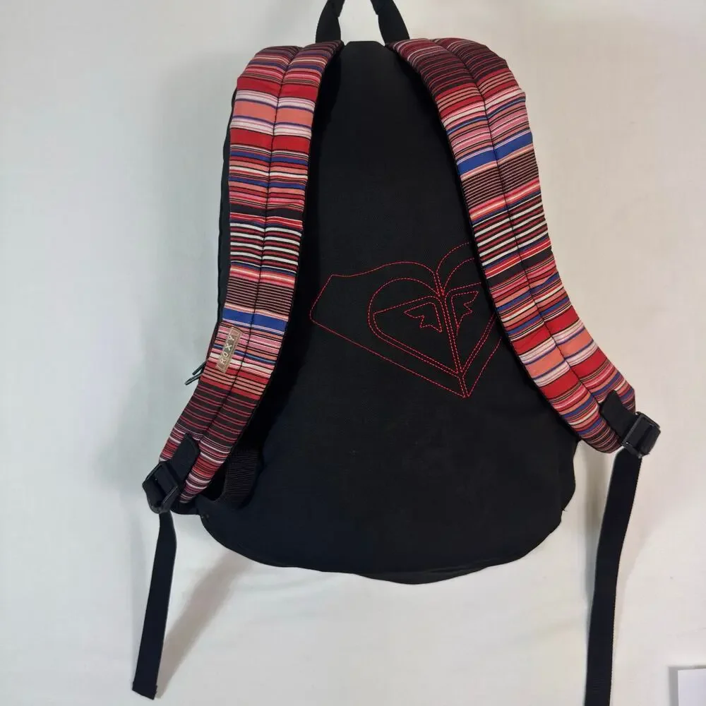 Y2K Roxy Womens Red Black Striped Backpack Multicolor School Travel Laptop Bag